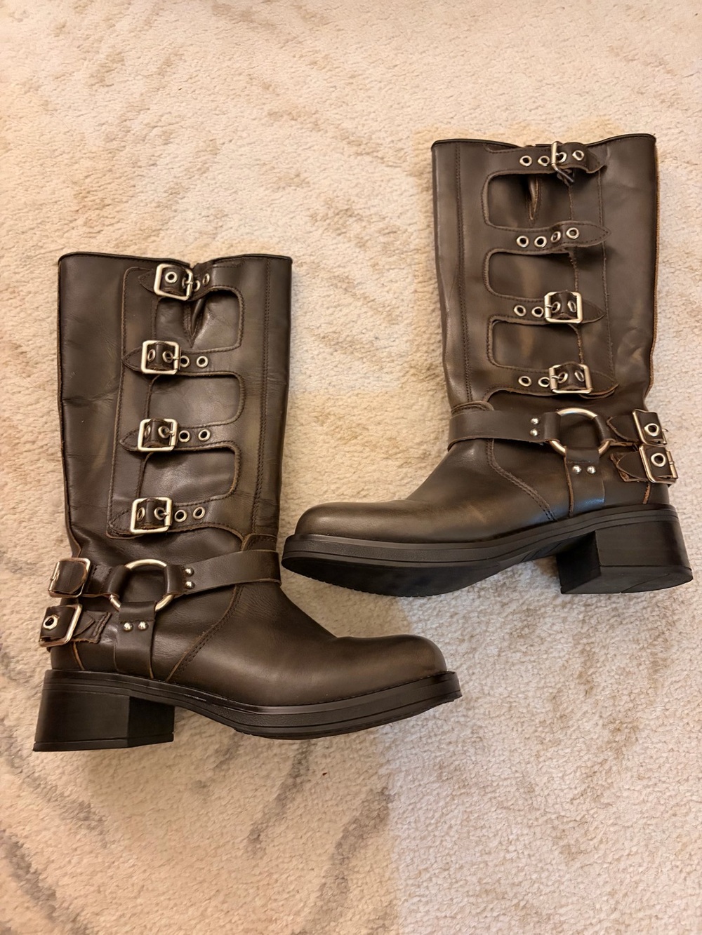 Steve Madden Rocky brown buckle knee high combat boots 8 (flaw)